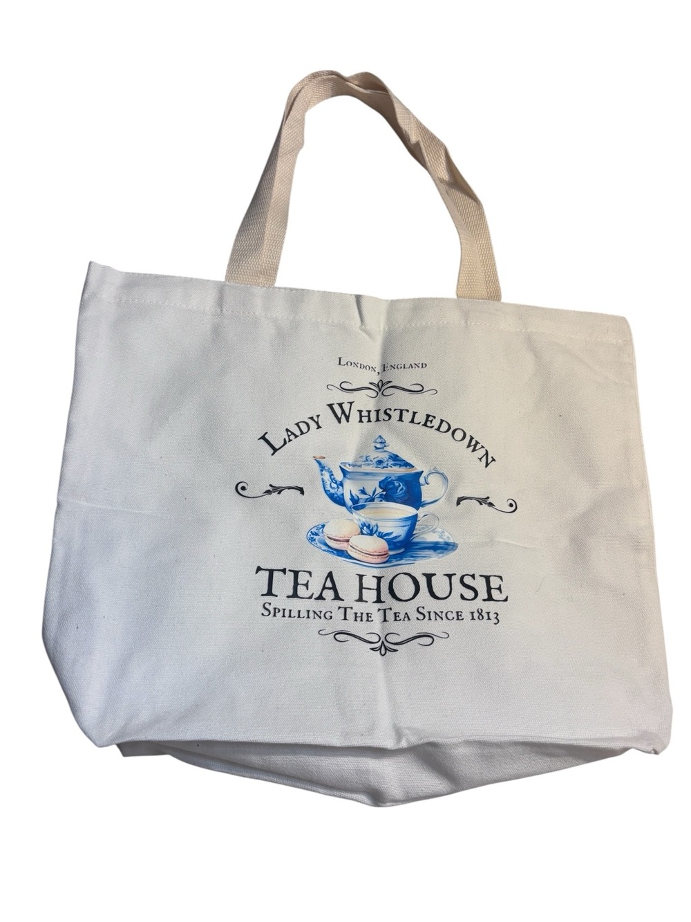 NEW Lady Whistledown Tea House White Canvas Tote Bridgerton